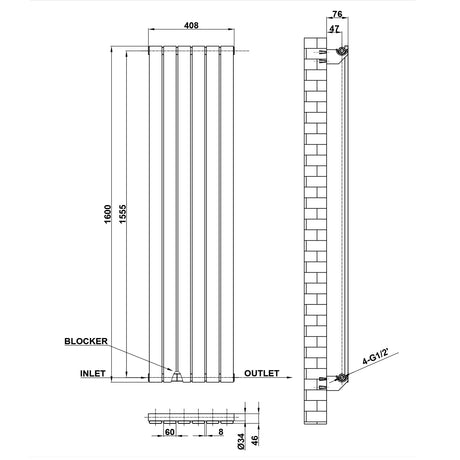 Modern Splash Flat Panel Radiator Size FP16-6-1
