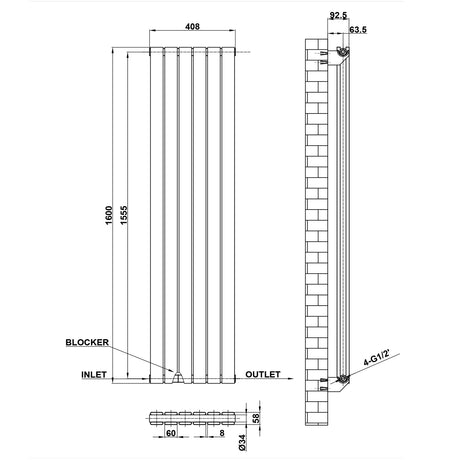 Modern Splash Flat Panel Radiator Size FP16-6-2
