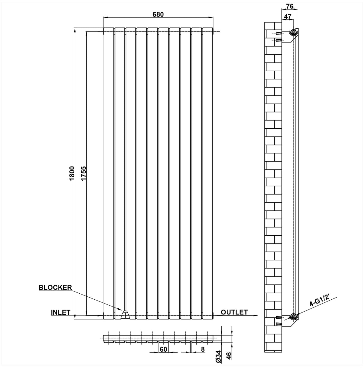 Modern Splash Flat Panel Radiator Size FP18-10-1
