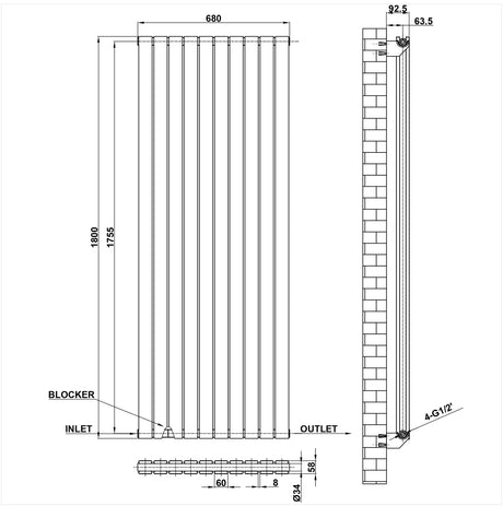 Modern Splash Flat Panel Radiator Size FP18-10-2
