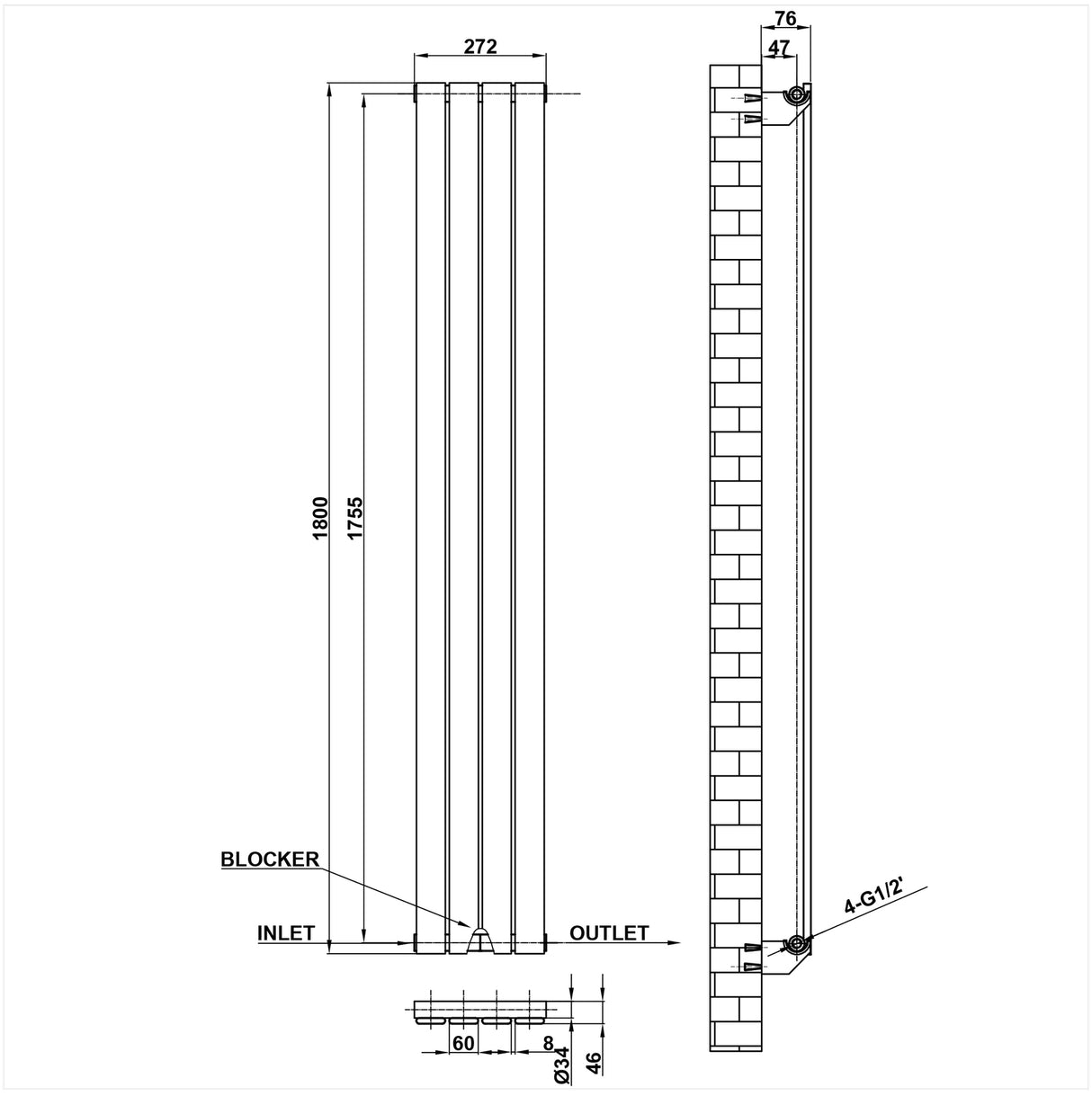 Modern Splash Flat Panel Radiator Size FP18-4-1
