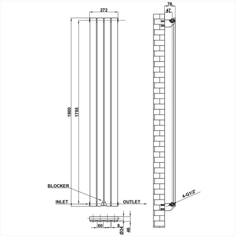 Modern Splash Flat Panel Radiator Size FP18-4-1

