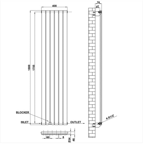 Modern Splash Flat Panel Radiator Size FP18-6-1
