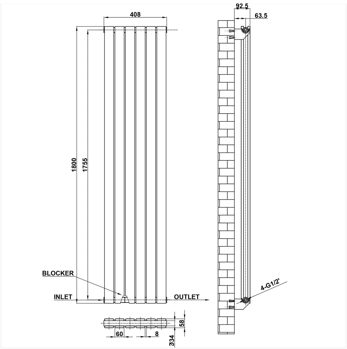 Modern Splash Flat Panel Radiator Size FP18-6-2
