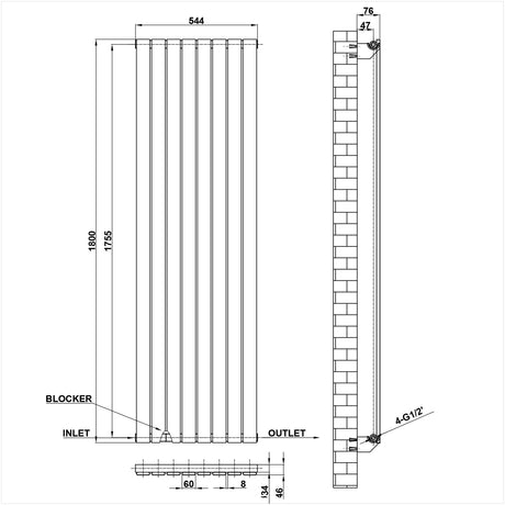 Modern Splash Flat Panel Radiator Size FP18-8-1
