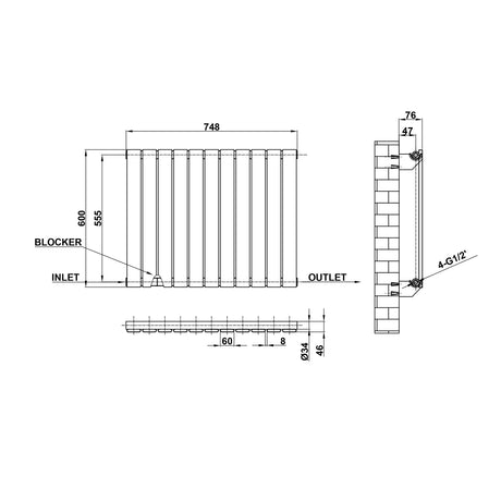 Modern Splash Flat Panel Radiator Size FP6-11-1
