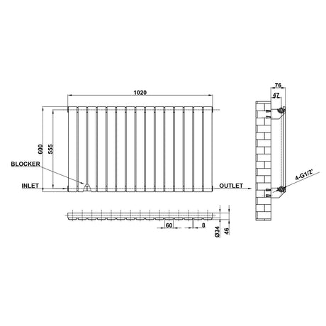 Modern Splash Flat Panel Radiator Size FP6-15-1
