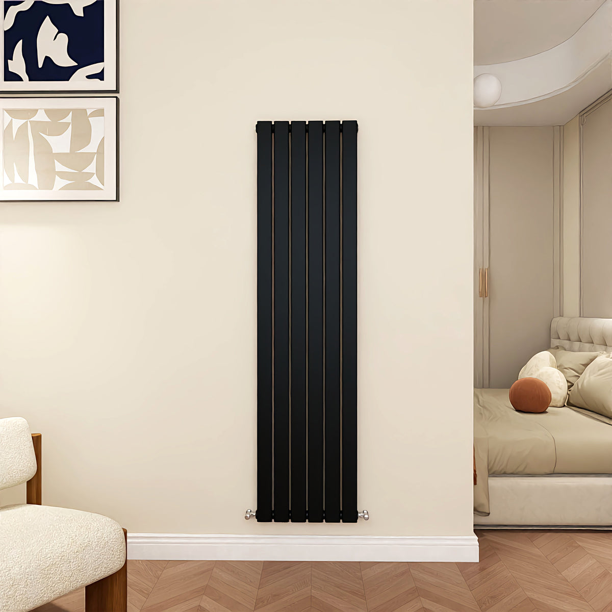 Modern Splash Flat Panel Black Radiator Vertical 1600x408mm 1 Panel
