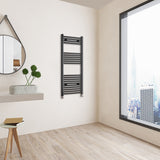 Matt Black Bathroom Central Heating Towel Rail Straight Designer Ladder Radiator Warmer