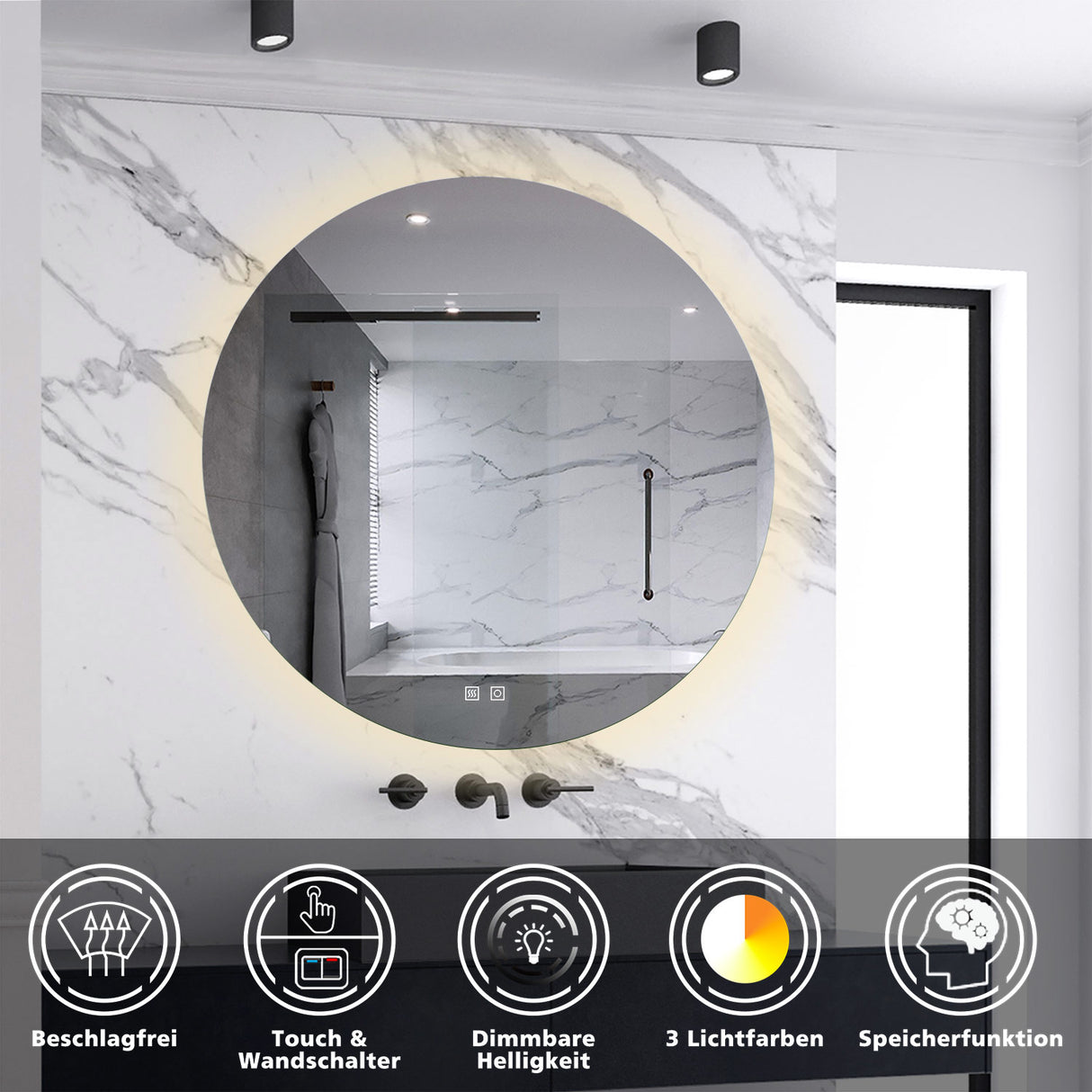 Modern Splash Led Round Mirror- BM-HD1907 