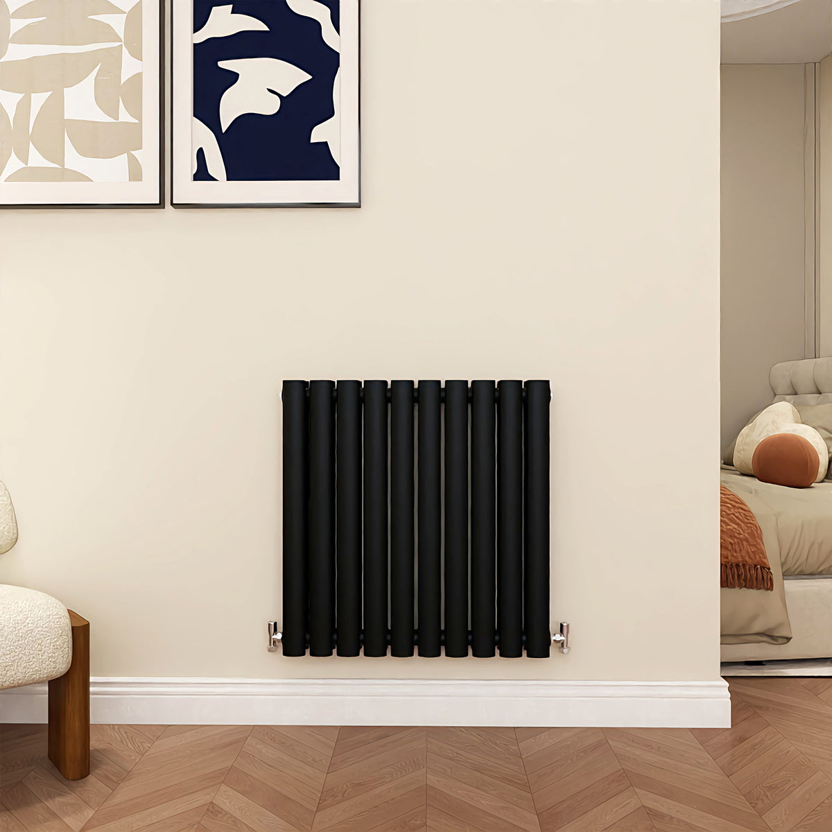 Black Wavy Radiator MDS Oval Column Black Radiator Horizontal 600x590mm 2 Columns – Modern ...