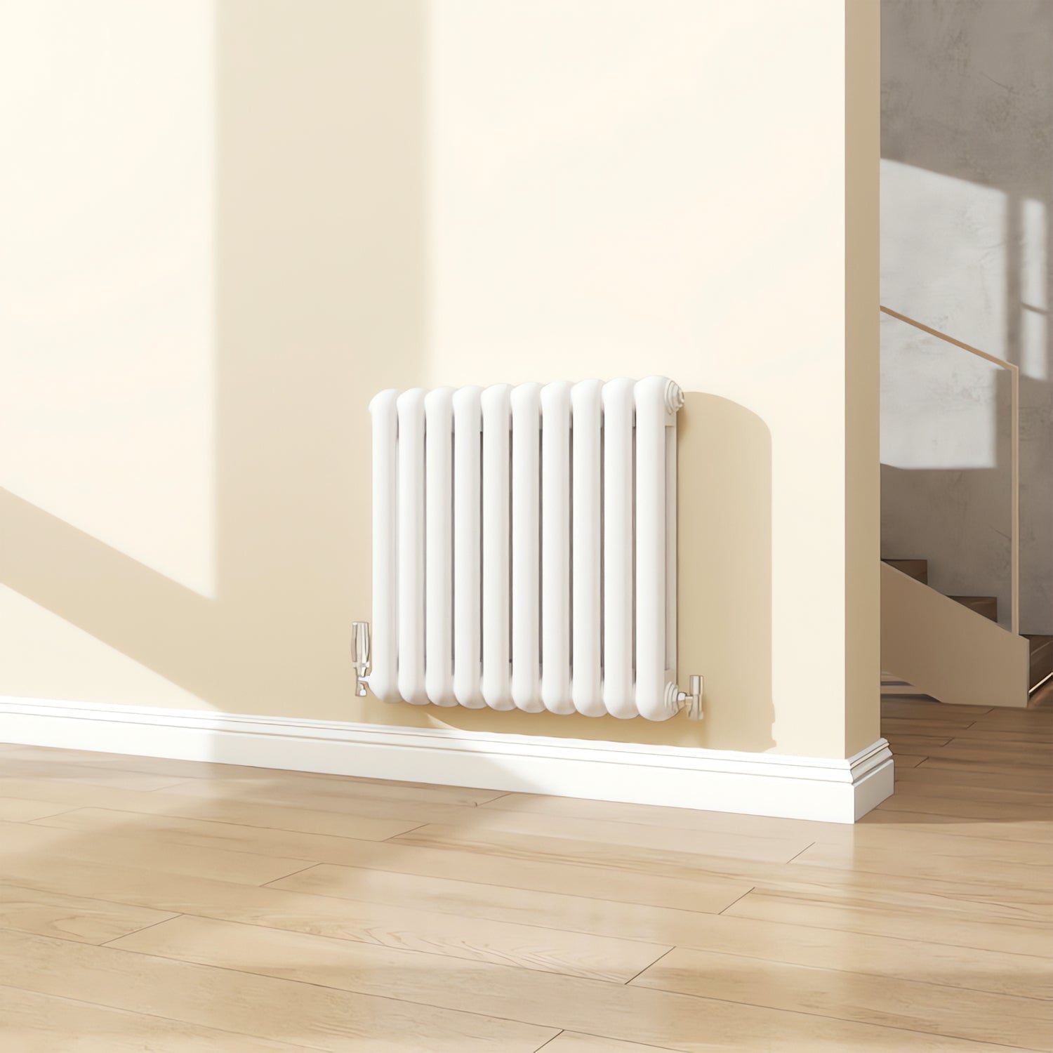 Modern Splash White Horizontal Cast Iron Round Tube Radiator 600x624mm