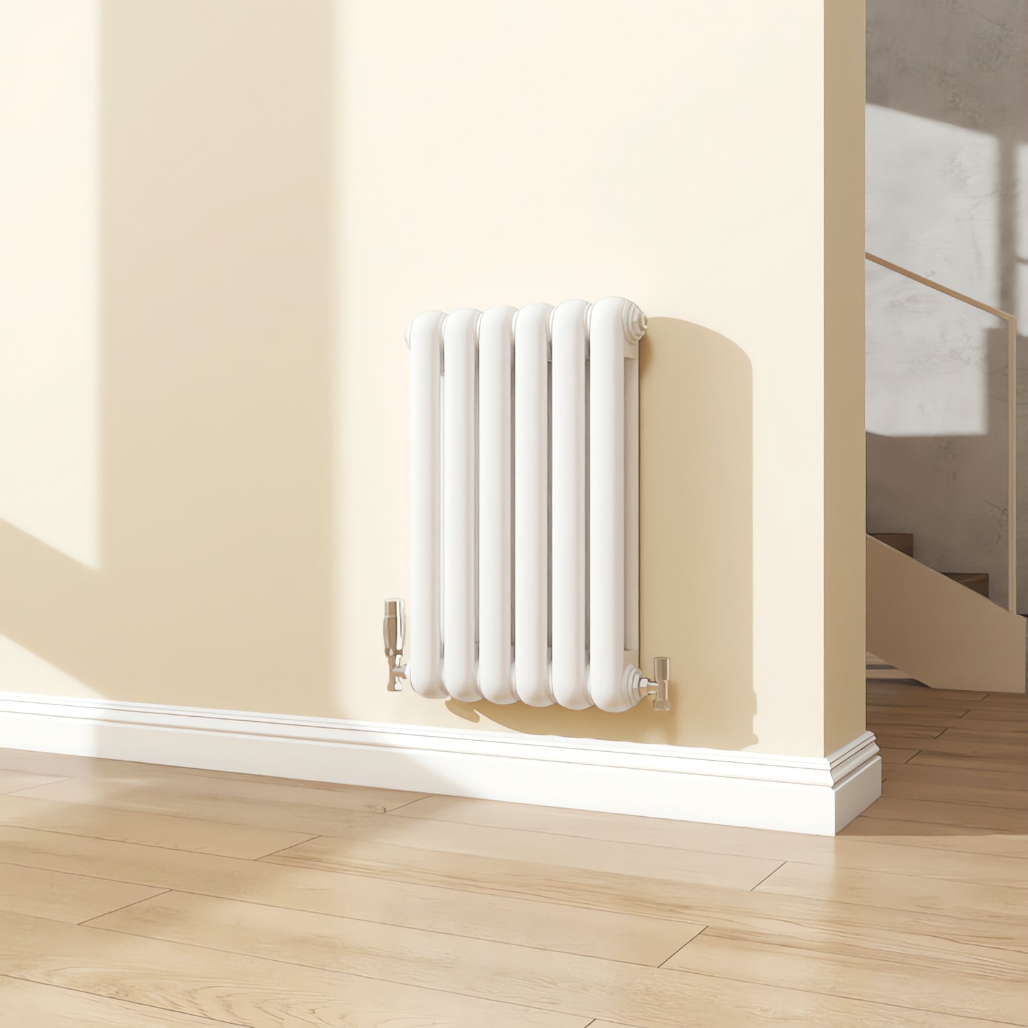 Cast Iron Round Tube Radiator 600x384mm White | Modern Splash