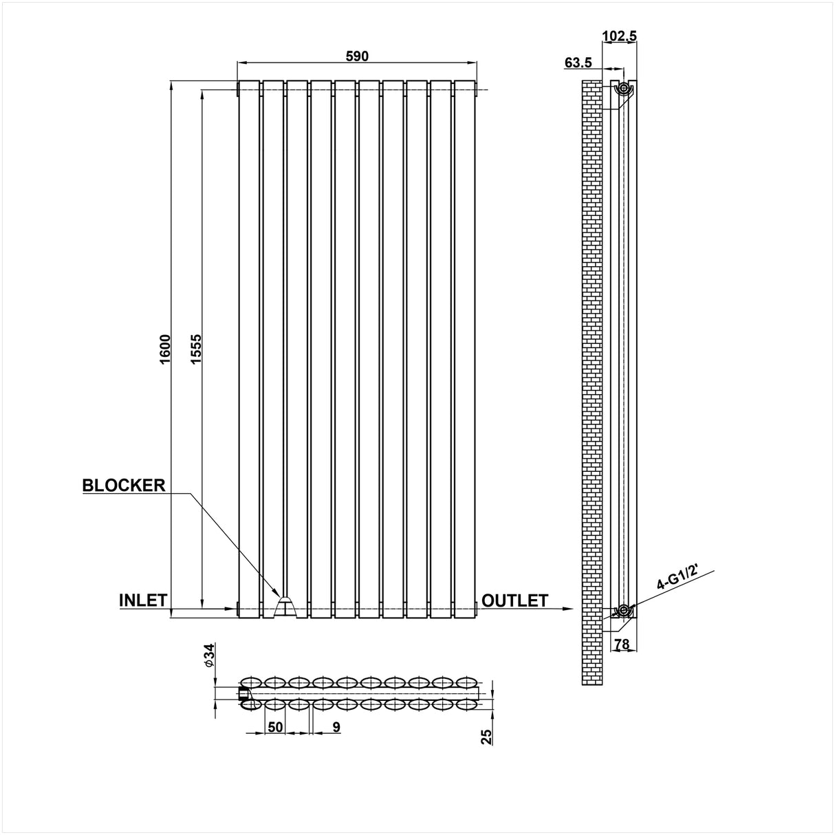 Modern Splash Oval Column Radiator Size NZ16-10-2
