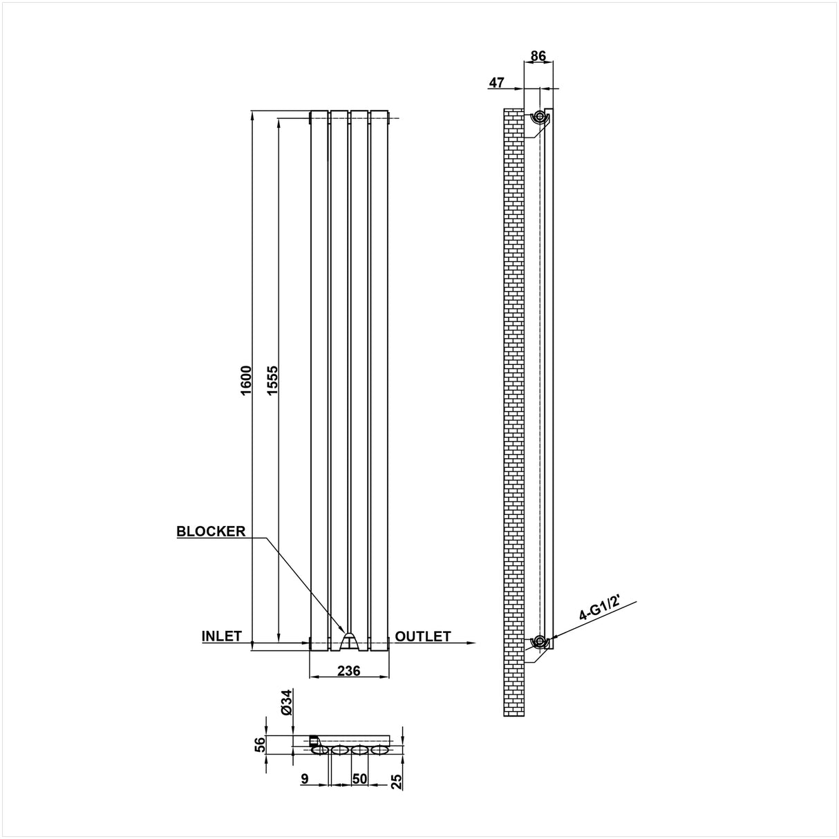 Modern Splash Oval Column Radiator Size NZ16-4-1
