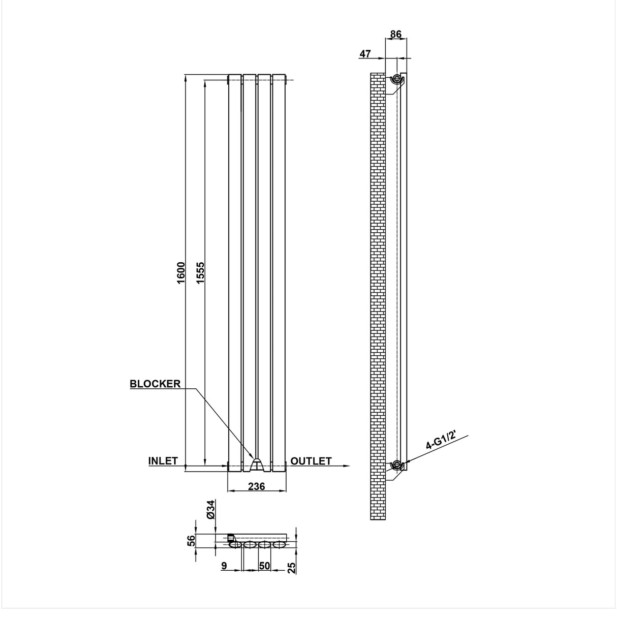 Modern Splash Oval Column Radiator Size NZ16-4-2
