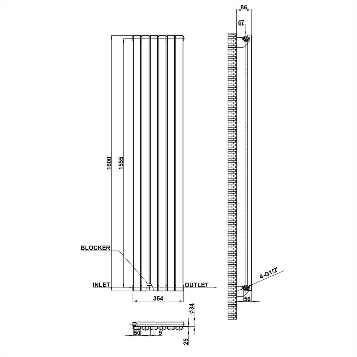 Modern Splash Oval Column Radiator Size NZ16-6-1
