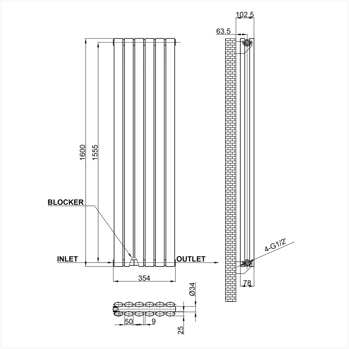 Modern Splash Oval Column Radiator Size NZ16-6-2
