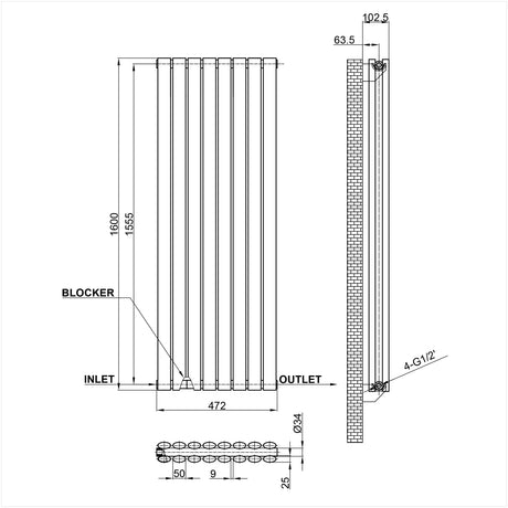 Modern Splash Oval Column Radiator Size NZ16-8-2
