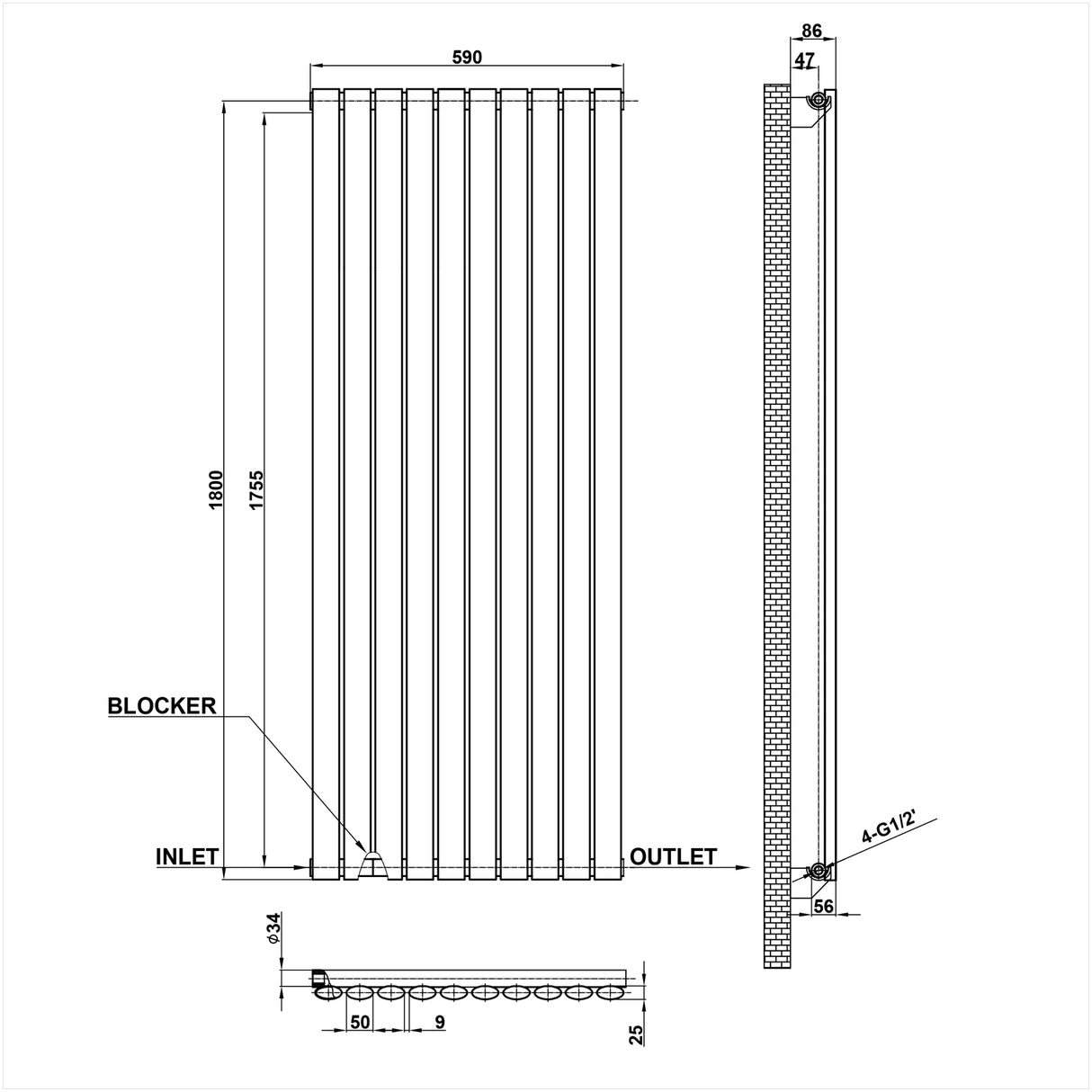 Modern Splash Oval Column Radiator Size NZ18-10-1
