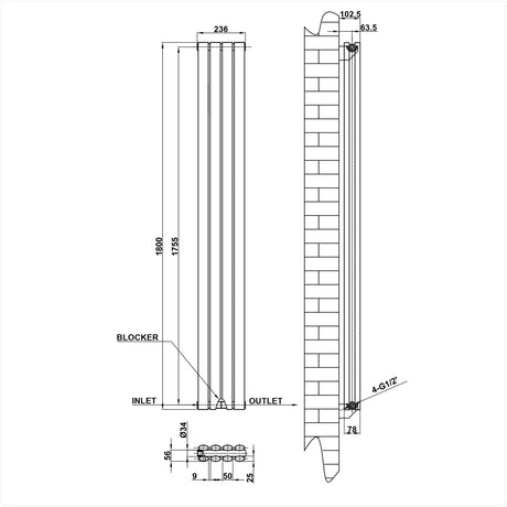 Modern Splash Oval Column Radiator Size NZ18-4-2
