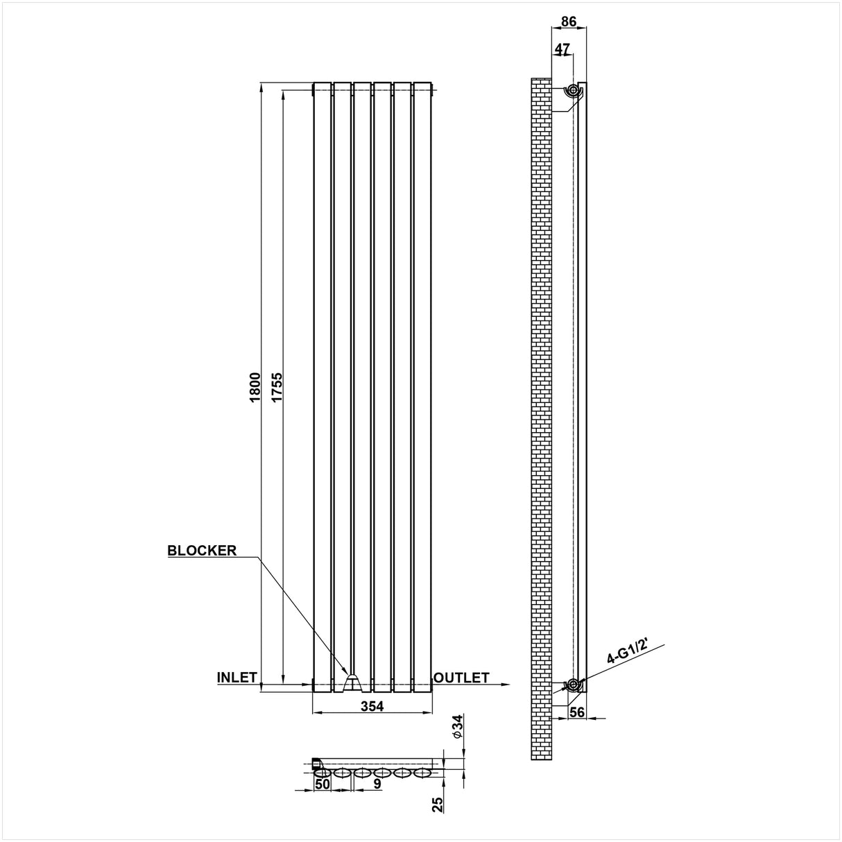 Modern Splash Oval Column Radiator Size NZ18-6-1
