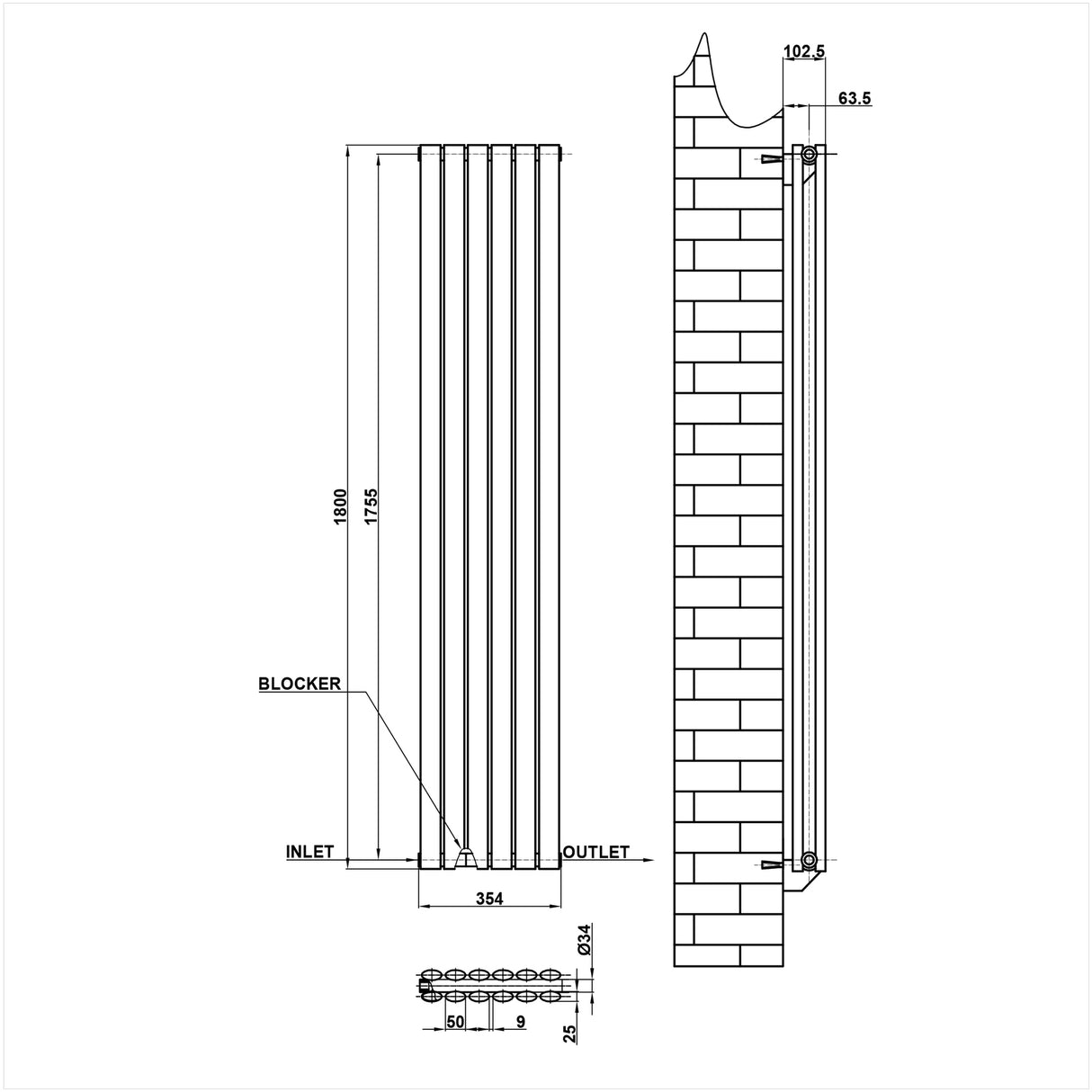 Modern Splash Oval Column Radiator Size NZ18-6-2
