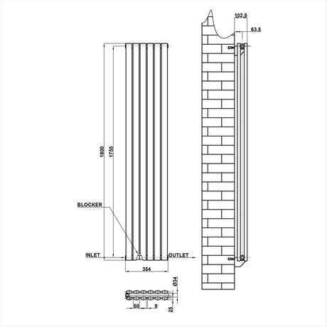 Modern Splash Oval Column Radiator Size NZ18-6-2

