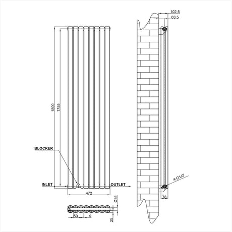 Modern Splash Oval Column Radiator Size NZ18-8-2
