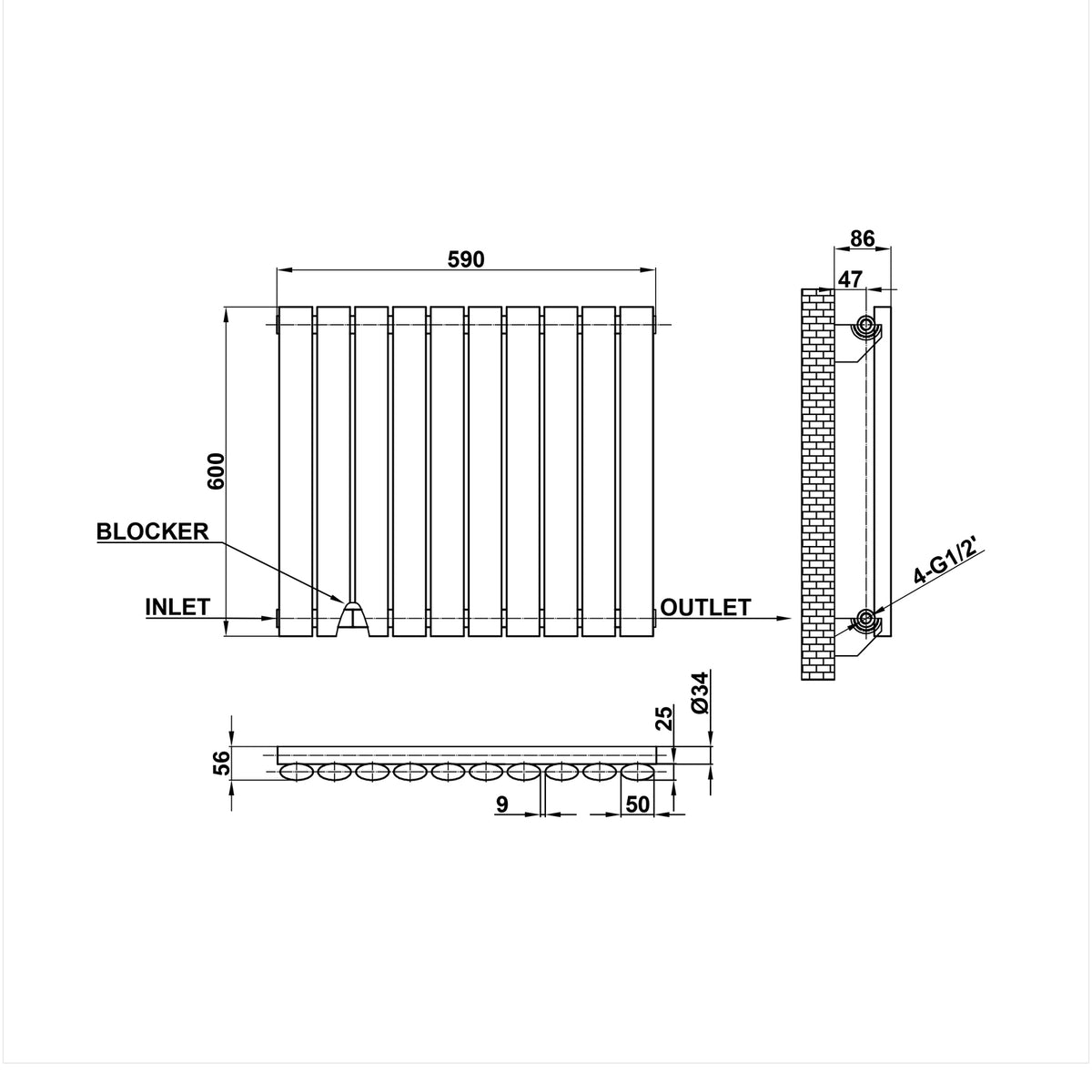 3000mm Size Radiator MDS Oval Column Anthracite Radiator Horizontal 600x590mm 1 Column ...