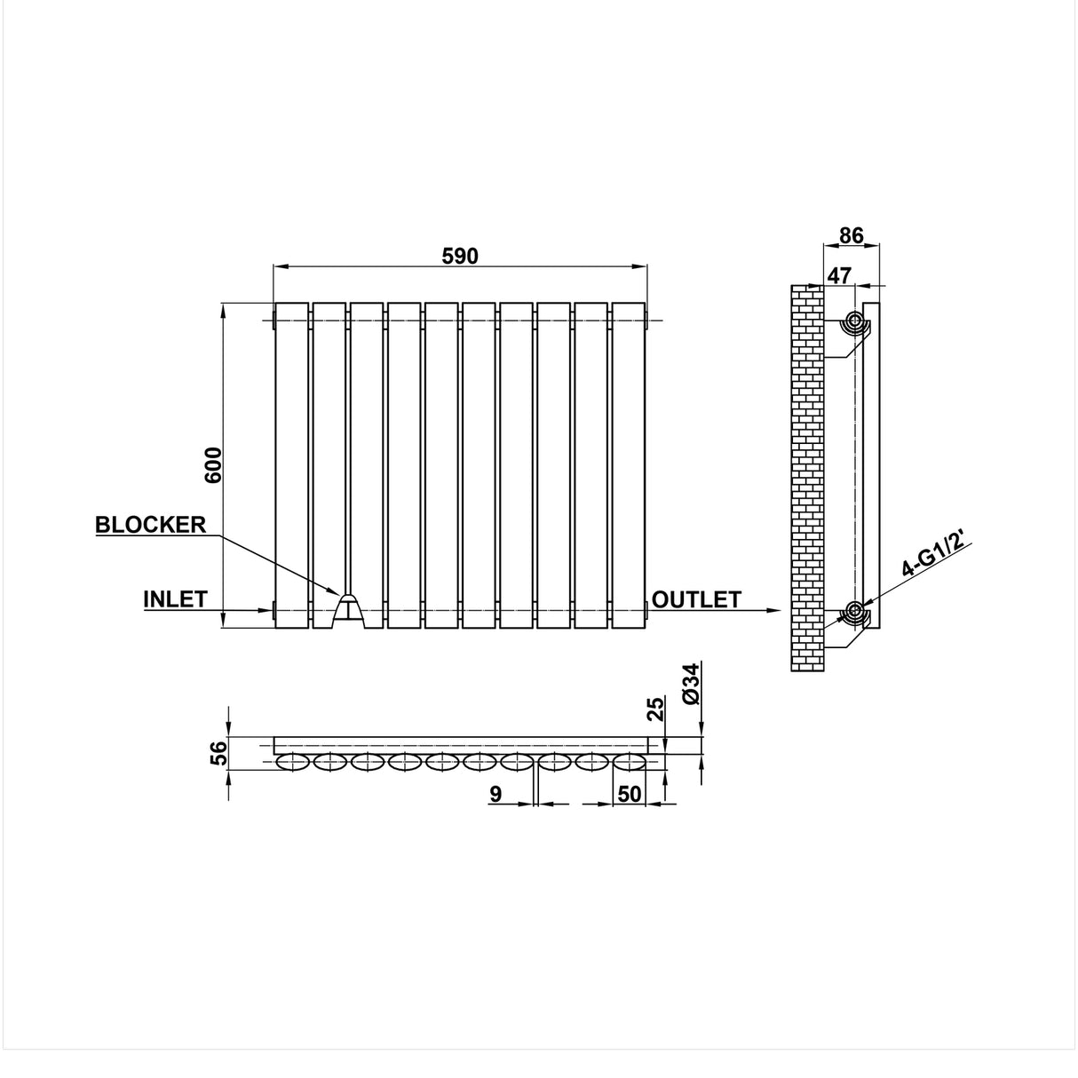Modern Splash Oval Column Radiator Size NZ6-10-1
