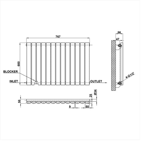 Modern Splash Oval Column Radiator Size NZ6-13-1
