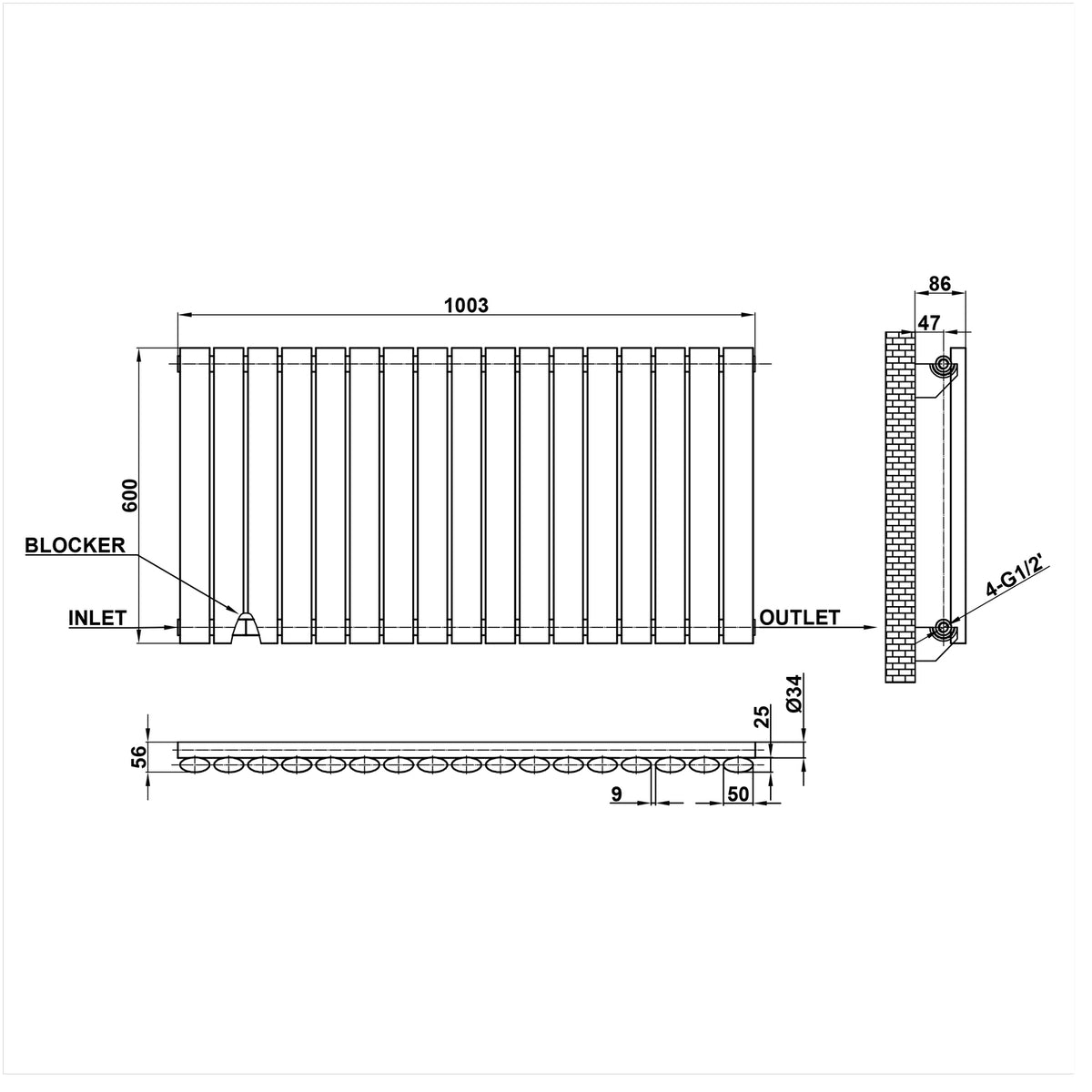 85575815 Radiator Size MDS Oval Column Black Radiator Horizontal 600x1003mm 1 Column – Modern ...