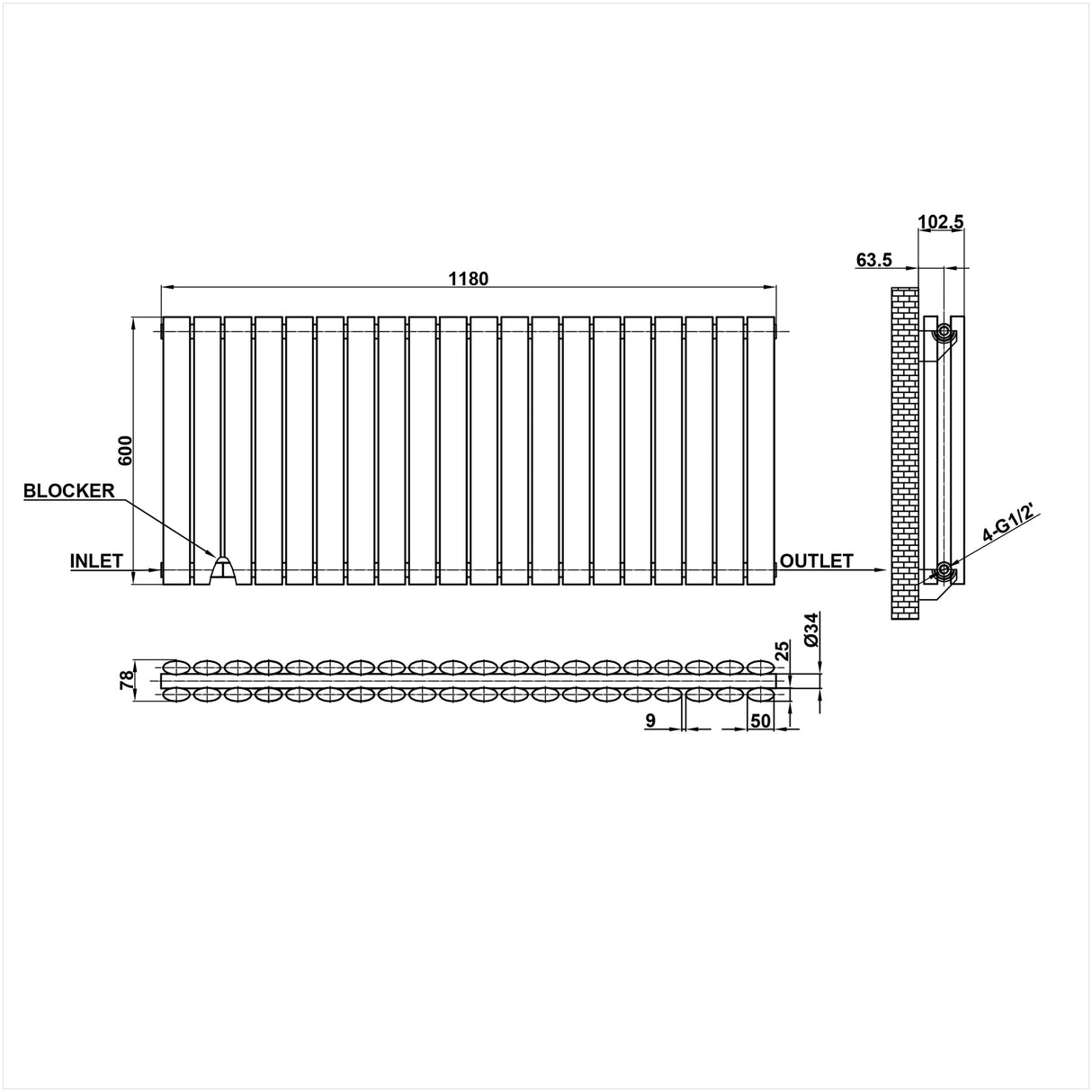 Modern Splash Oval Column Radiator Size NZ6-20-2
