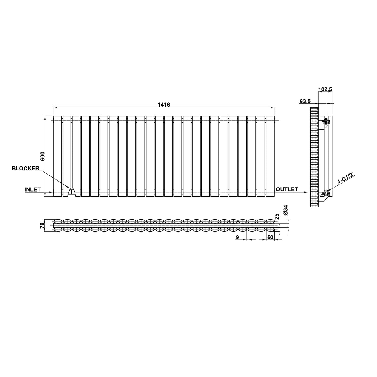Modern Splash Oval Column Radiator Size NZ6-24-2
