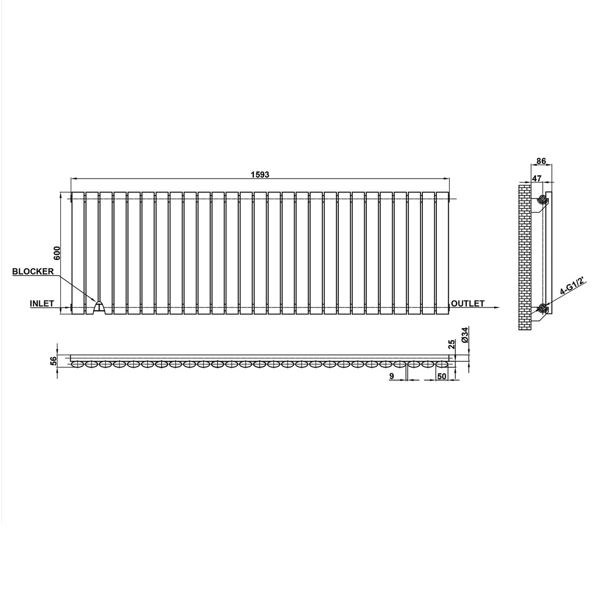 Modern Splash Oval Column Radiator Size NZ6-27-1

