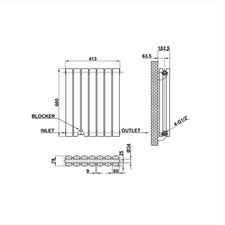 Modern Splash Oval Column Radiator Size NZ6-7-2
