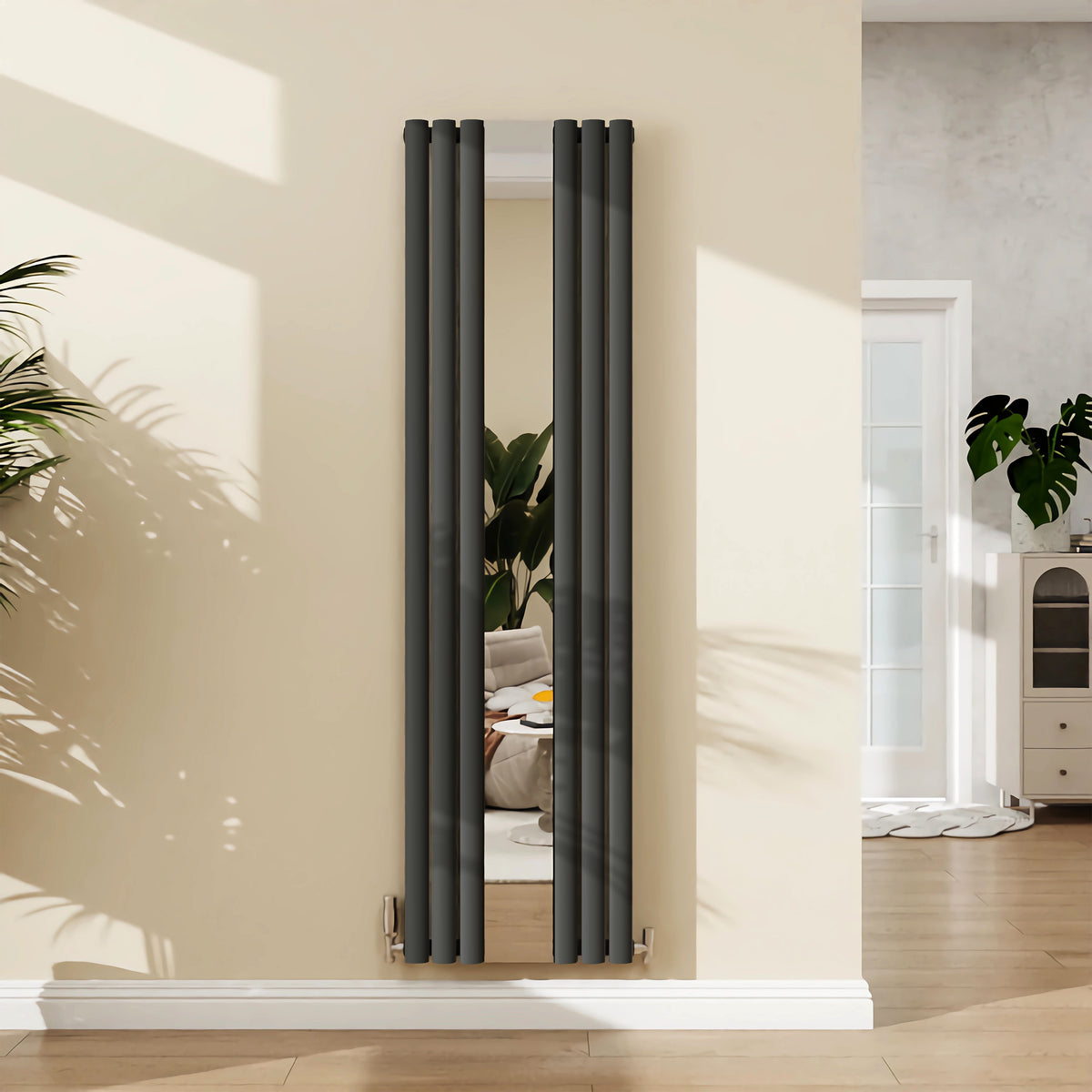 Modern Splash Anthracite Vertical Oval Column Mirror Radiator 1800x499