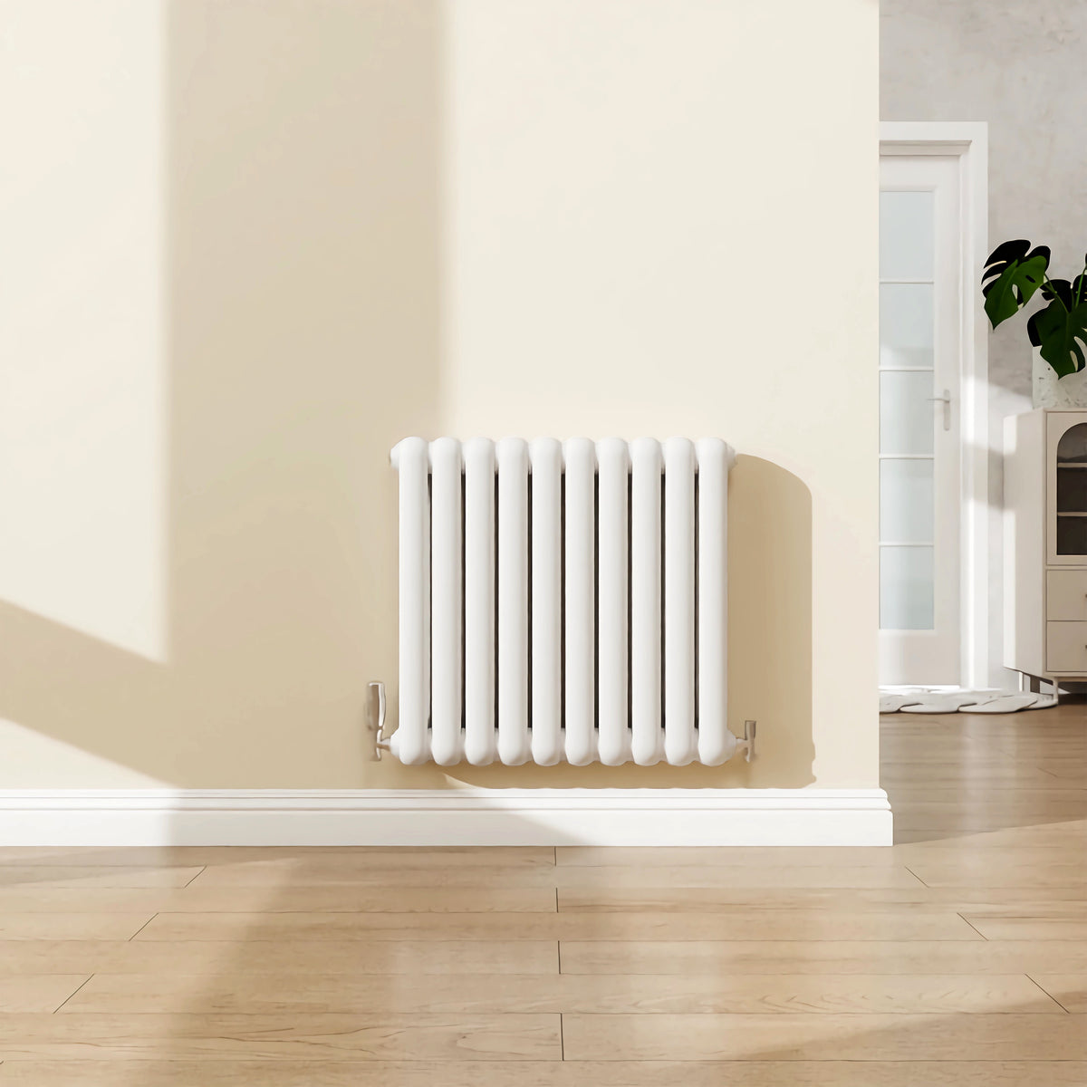 White Horizontal Cast Iron Round Tube Radiator 600x624mm Double ...