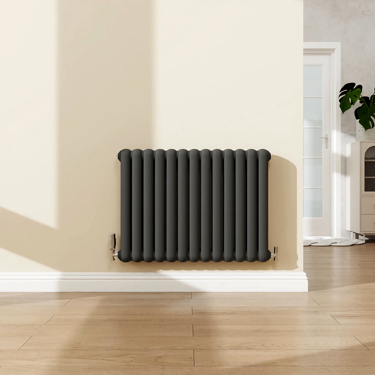 Anthracite Horizontal Cast Iron Round Tube Radiator 600x804mm Double ...