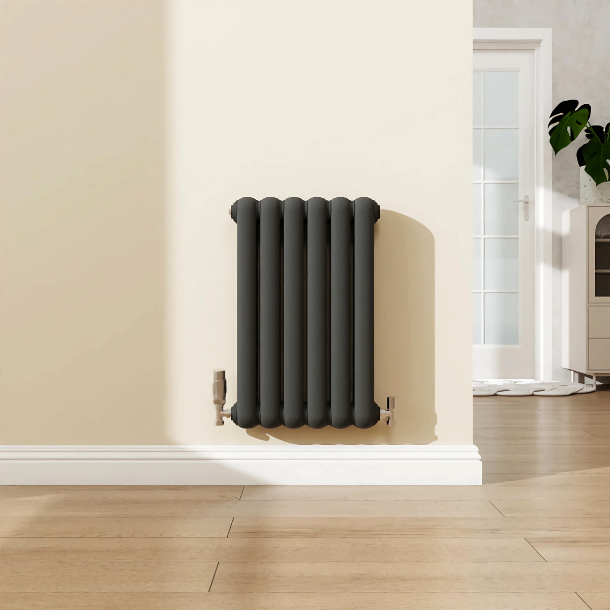 Anthracite Horizontal Cast Iron Round Tube Radiator 600x384mm Double ...