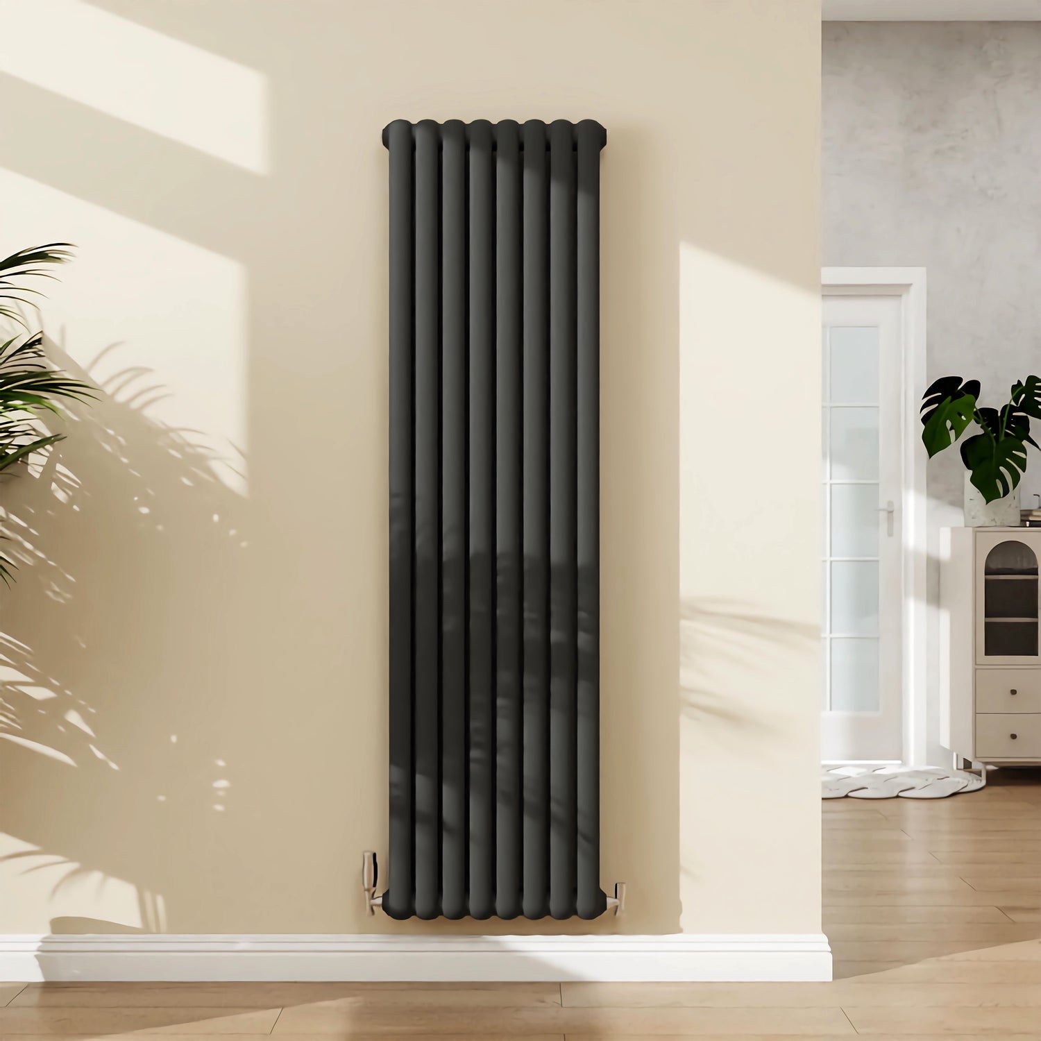 Anthracite Vertical Cast Iron Round Tube Radiator 1800x504mm | Modern ...