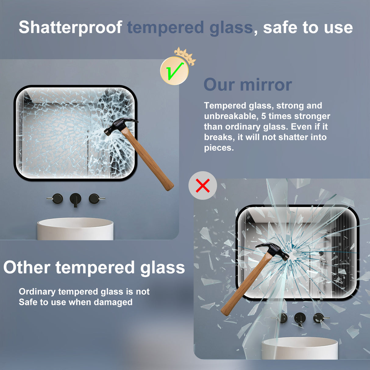 Modern Splash Universal Anti Fog Luxury Bathroom  Led Mirror 900*700mm Black Frame