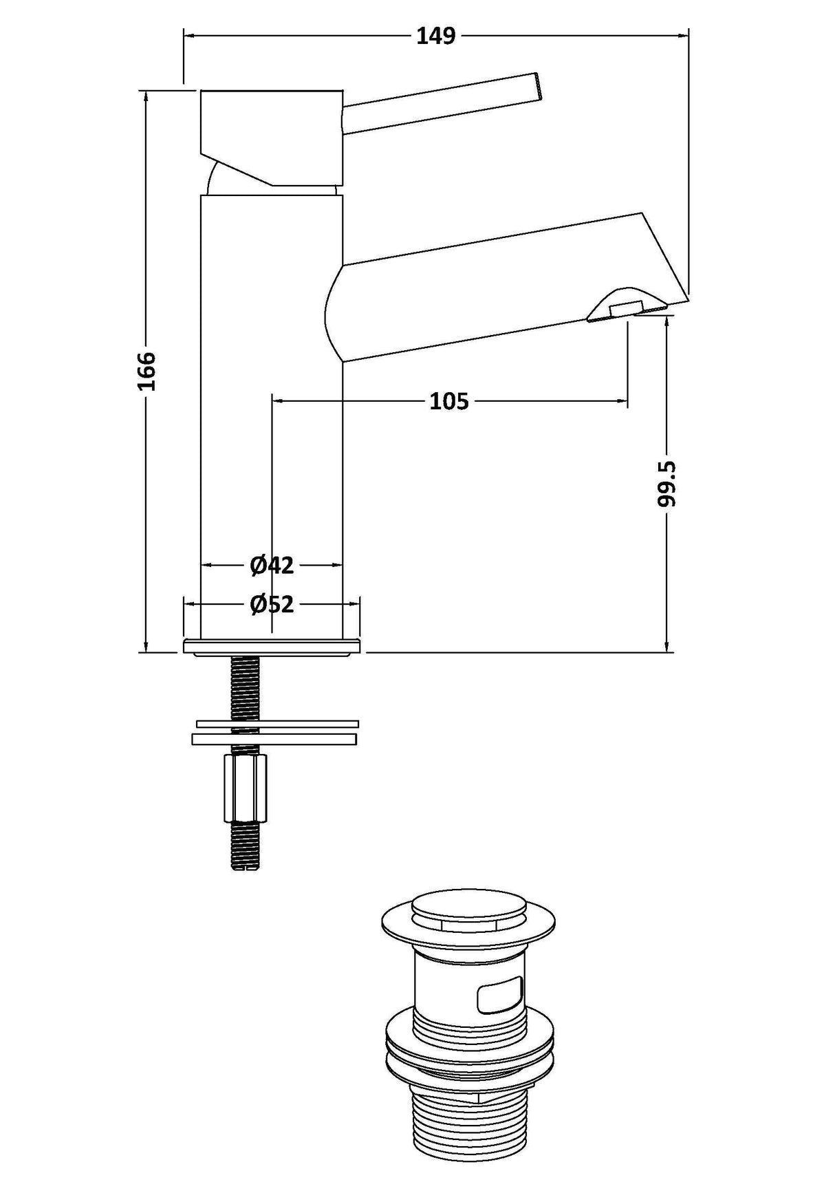 Modern Splash choice Navala Matt Black Mono Basin Mixer With Push Button Waste