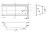 Modern Splash Thin Edge 1700mm x 750mm Square Single Ended Bath With Legs
