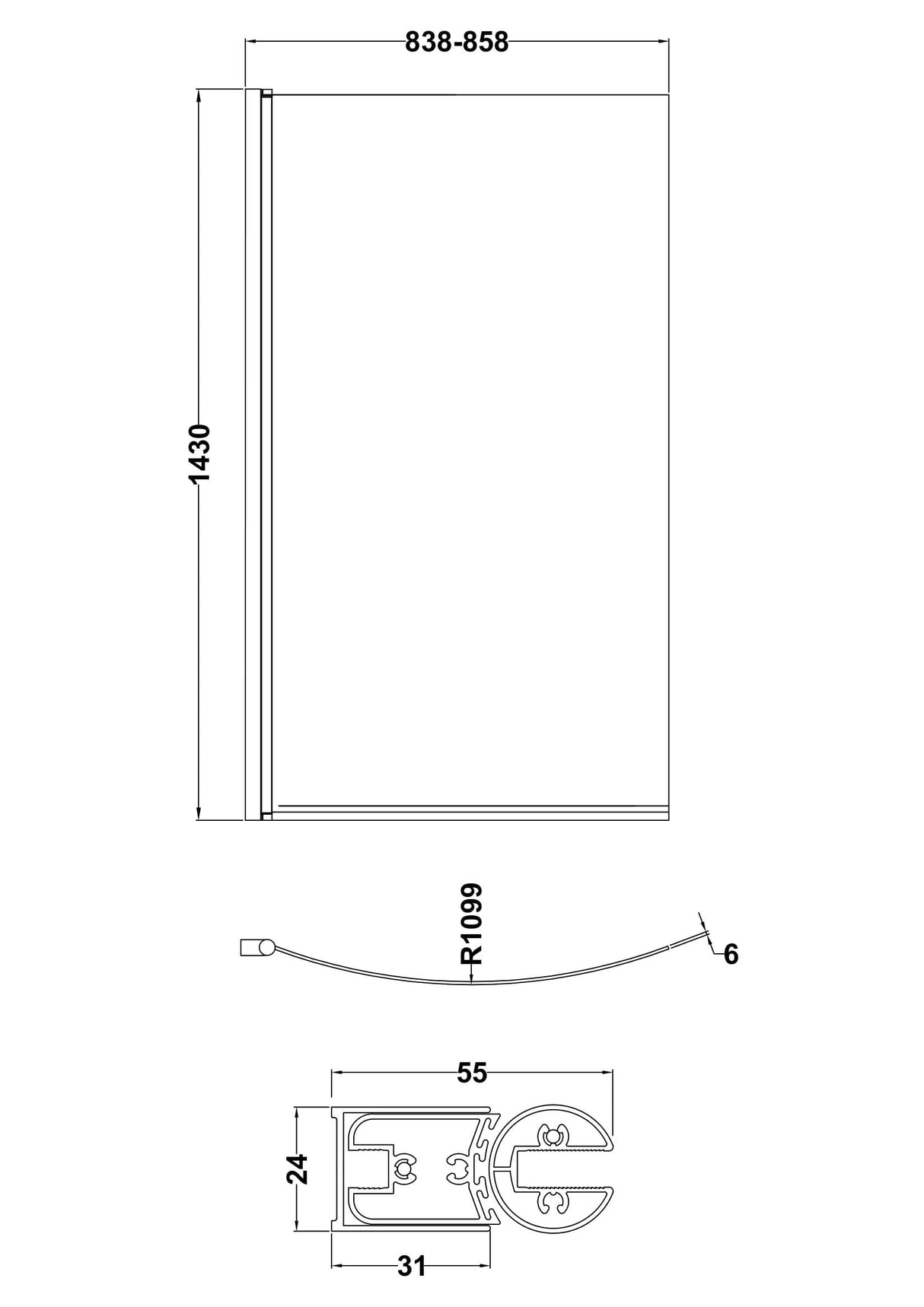 Modern Splash  Chrome Curved Hinged Bath Screen