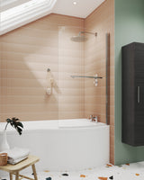 Modern Splash 860mm Chrome Curved Bath Screen With Rail