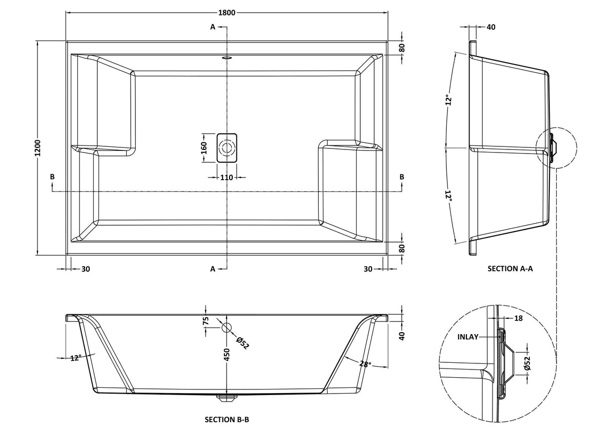 Modern Splash 1800mm x 1200mm Double Ended Inset Spa Bath With Legs