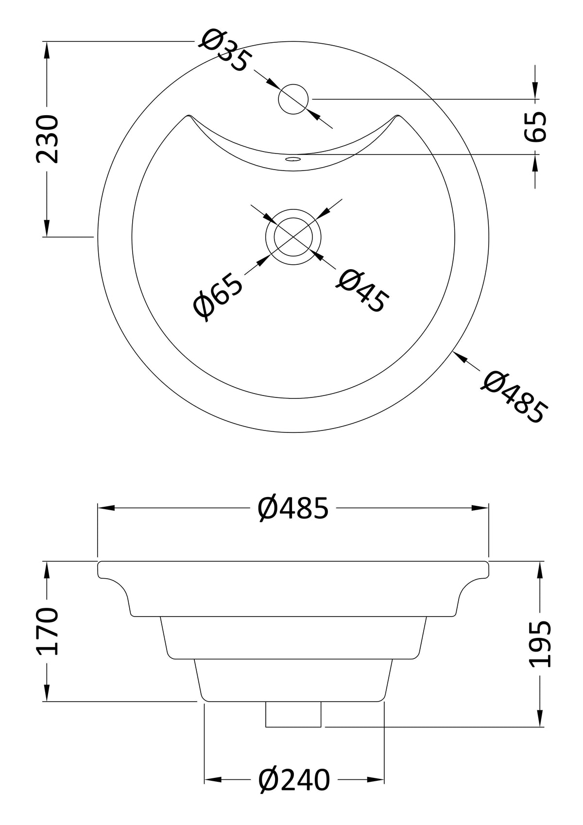 1 Tap Hole 460mm Ceramic Round Vessel Basin