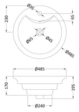 1 Tap Hole 460mm Ceramic Round Vessel Basin